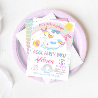 Unicorn Pool Party Geburtstag Einladung