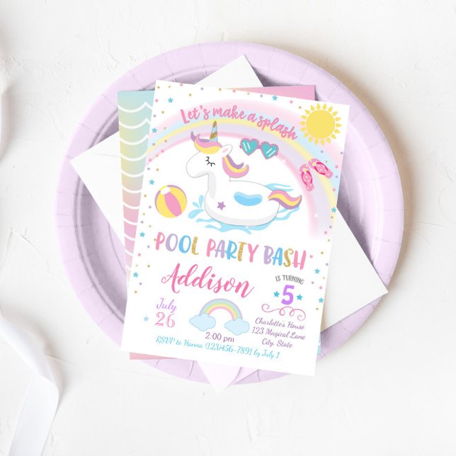 Unicorn Pool Party Geburtstag Einladung (Von Creator hochgeladen)