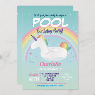 Unicorn Pool Party Geburtstag Rainbow Beach Float Einladung