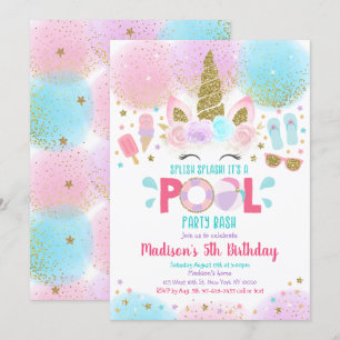 Unicorn Pool Party Rosa Gold Geburtstagsfeier Einl Einladung
