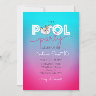 Unicorn Pool Party Summer Sweet 16 Geburtstagspart Einladung