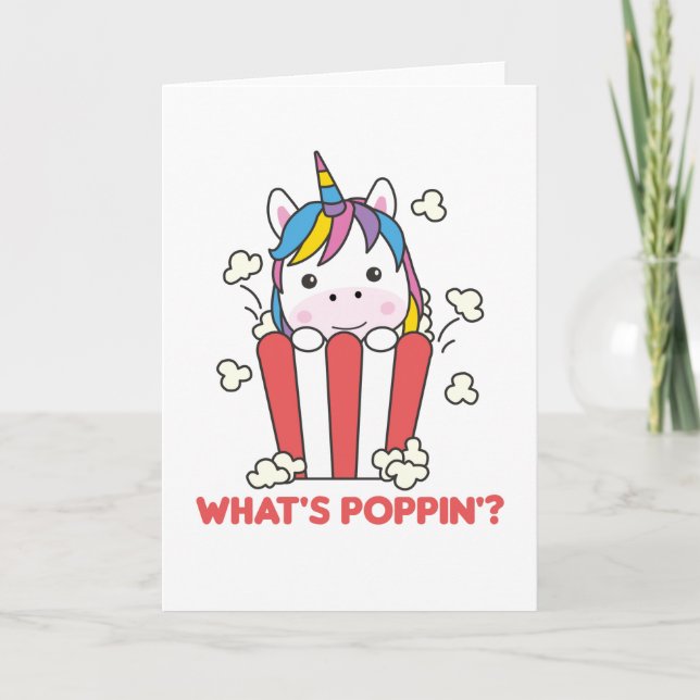 Unicorn Popcorn Whats Poppin Funny Karte (Vorderseite)