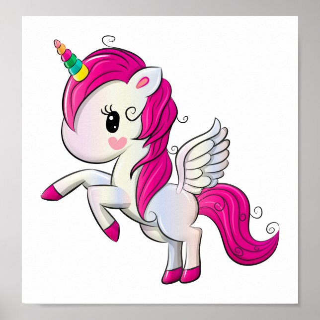 Unicorn Poster Girl's Room Decor Rosa Regenbogen (Vorne)
