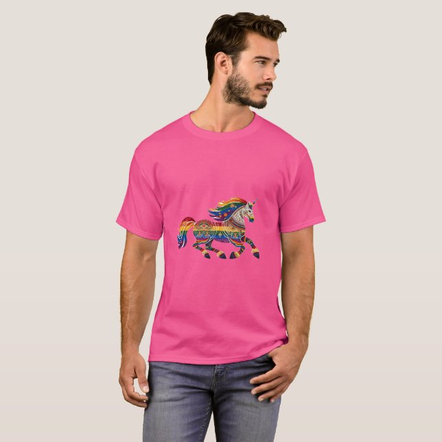 Unicorn Prance Folk Print Unisex T - Shirt (Vorne ganz)