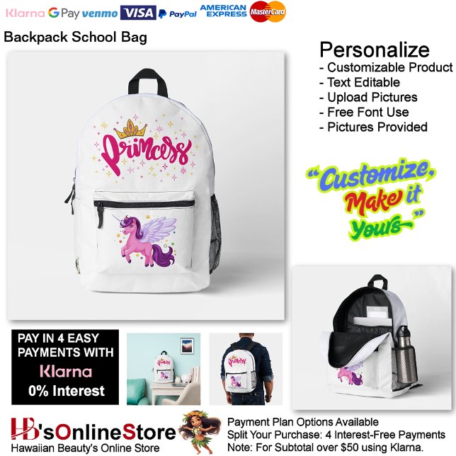 Unicorn Princess Dreamy Fantasy School Supplies 1 Bedruckter Rucksack (Unicorn Princess Dreamy Fantasy School Supplies Printed Backpack 1.)