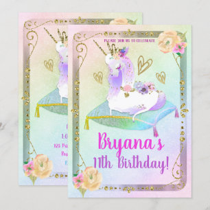 Unicorn Princess Iridescent Rainbow Pastel Party Einladung