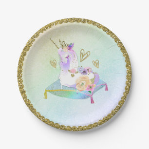 Unicorn Princess Iridescent Rainbow Pastel Party Pappteller