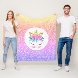 Unicorn Princess Rainbow Glitzer Personalisierter Fleecedecke