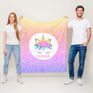 Unicorn Princess Rainbow Glitzer Personalisierter Fleecedecke
