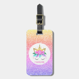 Unicorn Princess Rainbow Glitzer Personalisierter Gepäckanhänger