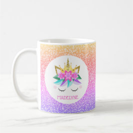 Unicorn Princess Rainbow Glitzer Personalisierter Kaffeetasse