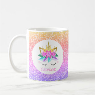 Unicorn Princess Rainbow Glitzer Personalisierter  Kaffeetasse