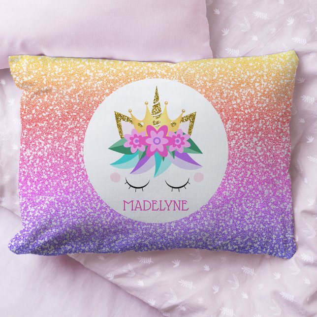 Unicorn Princess Rainbow Glitzer Personalisierter  Kissenbezug (Von Creator hochgeladen)