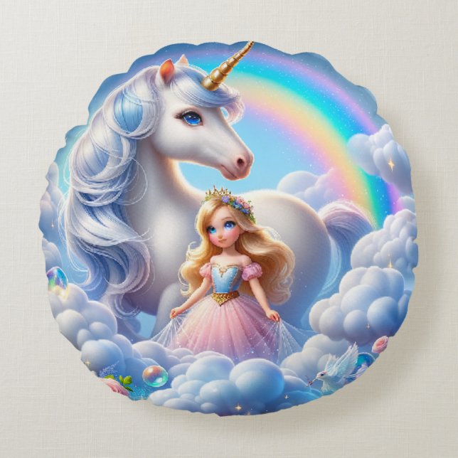 Unicorn Princess Rainbow Kissen - Pastel Fairytale (Vorderseite)