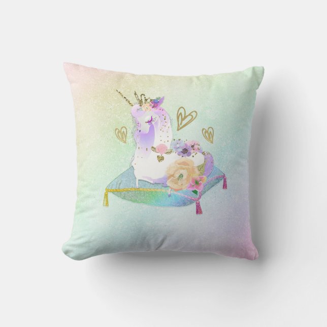 Unicorn Prinzessin Diva Iridescent Rainbow Pastel Kissen (Vorderseite)