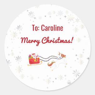 Unicorn Pulling Santa's Schlittenname Merry Xmas Runder Aufkleber