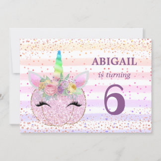 Unicorn Pumpkin Girls 6. Geburtstag Einladung