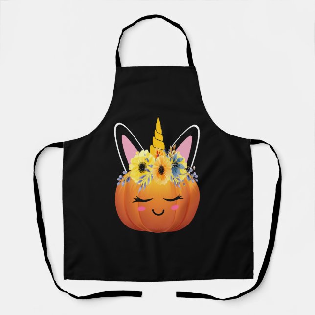 Unicorn Pumpkin Halloween Erntedank Gift Schürze (Vorderseite)