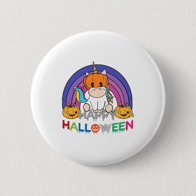 Unicorn Pumpkin Head For Halloween Button (Vorderseite)