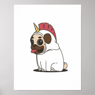Unicorn Puppy Niedlicher Mops Dog Lover Gift Poster