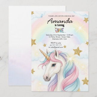 Unicorn Rainbow 1st Birthday Party Invitation Einladung