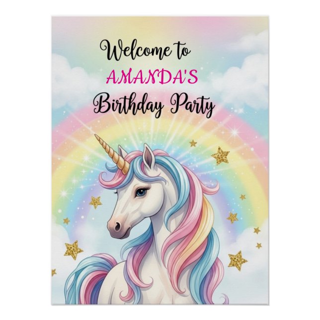 Unicorn Rainbow 1st Birthday Party Welcome Poster (Vorderseite)
