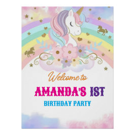 Unicorn Rainbow 1st Birthday Party Welcome Sign Poster