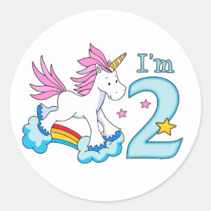 Unicorn Rainbow 2. Geburtstag Runder Aufkleber