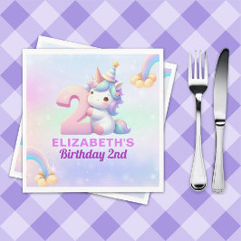 Unicorn Rainbow 2nd Birthday Party for Girls Serviette