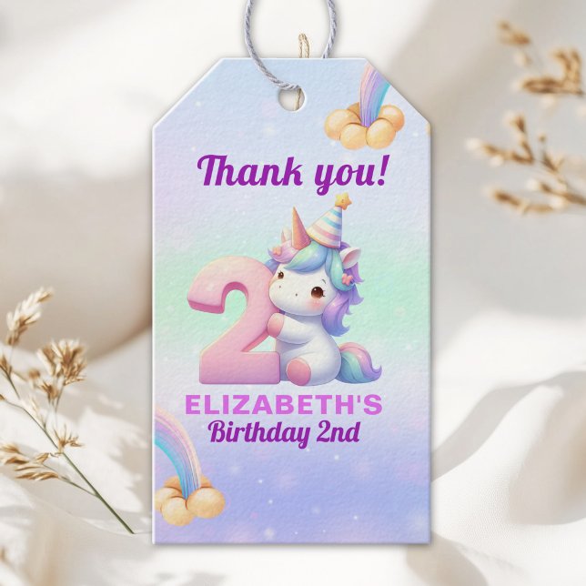 Unicorn Rainbow 2nd Birthday Party  Geschenkanhänger (Von Creator hochgeladen)