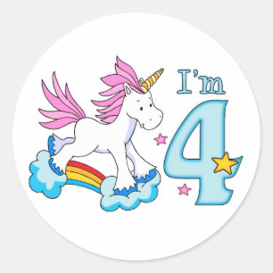 Unicorn Rainbow 4. Geburtstag Runder Aufkleber