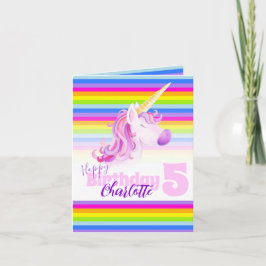 Unicorn rainbow 5th Birthday card Karte