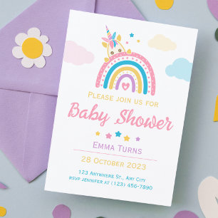 Unicorn Rainbow Baby Shower Girl Einladung