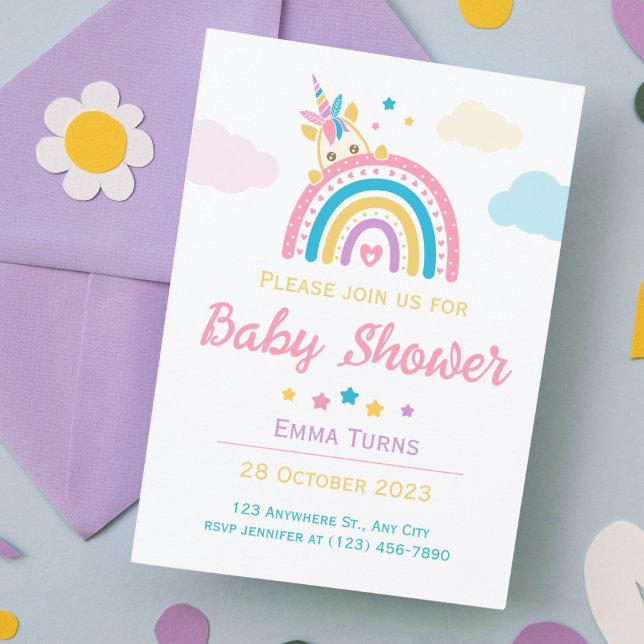 Unicorn Rainbow Baby Shower Girl Einladung (Von Creator hochgeladen)