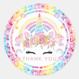 Unicorn Rainbow Birthday Danke Runder Aufkleber
