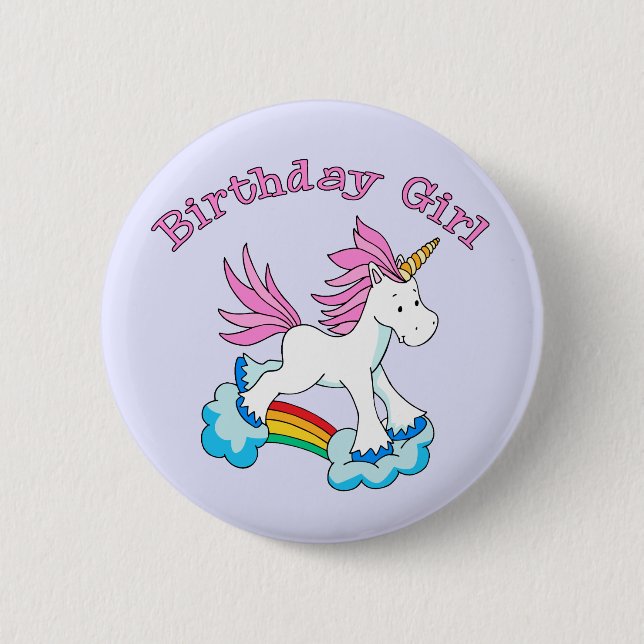 Unicorn Rainbow Birthday Girl Button (Vorderseite)