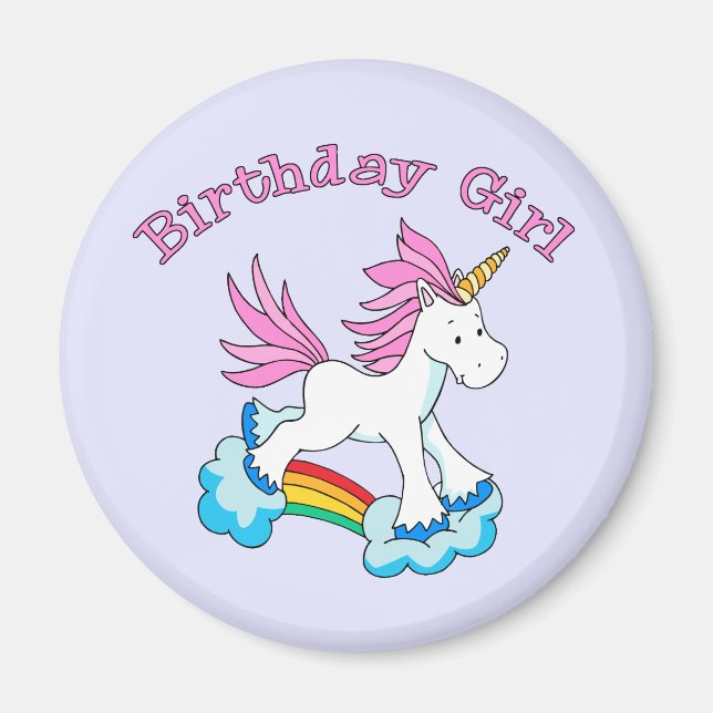 Unicorn Rainbow Birthday Girl Magnet (Vorne)