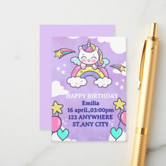 Unicorn Rainbow Birthday Invitation Enclosure Card Begleitkarte