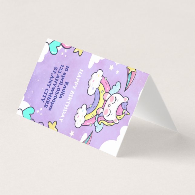 Unicorn Rainbow Birthday Invitation Folded Card (Vorderseite)