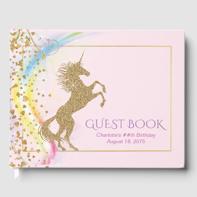 Unicorn Rainbow Birthday Party Guest Book Gästebuch (Vorderseite)