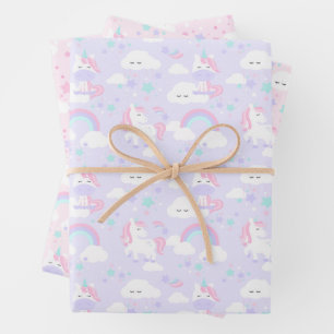 Unicorn Rainbow Clouds Stars Girly Birthday Party Geschenkpapier Set