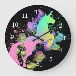Unicorn Rainbow Color Splash Fantasy Große Wanduhr