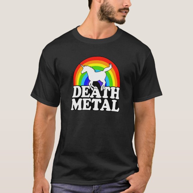 Unicorn Rainbow Death Metal Hard Rock Heavy Meatl T-Shirt (Vorderseite)