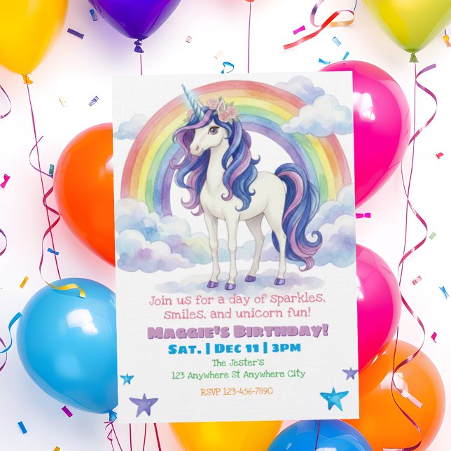 Unicorn Rainbow Fun Watercolor Birthday Einladung (Von Creator hochgeladen)