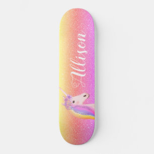 Unicorn Rainbow Glitzer Glitzern Personalisiert Skateboard