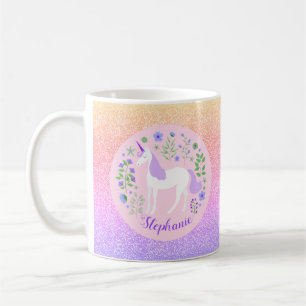 Unicorn Rainbow Glitzer Personalisiert Name Kaffeetasse