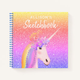 Unicorn Rainbow Glitzer Sketchbook Skript Notizbuch