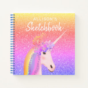 Unicorn Rainbow Glitzer Sketchbook Skript Notizbuch