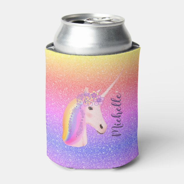 Unicorn Rainbow Glitzer Sparkle Personalisiert Dosenkühler (Kanne Vorderseite)