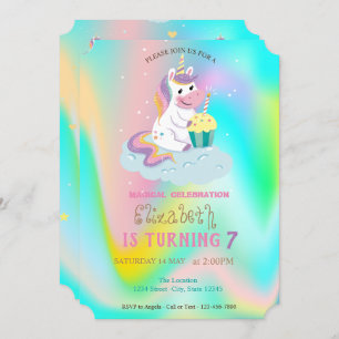 Unicorn Rainbow Holographic Magical Birthday Einladung